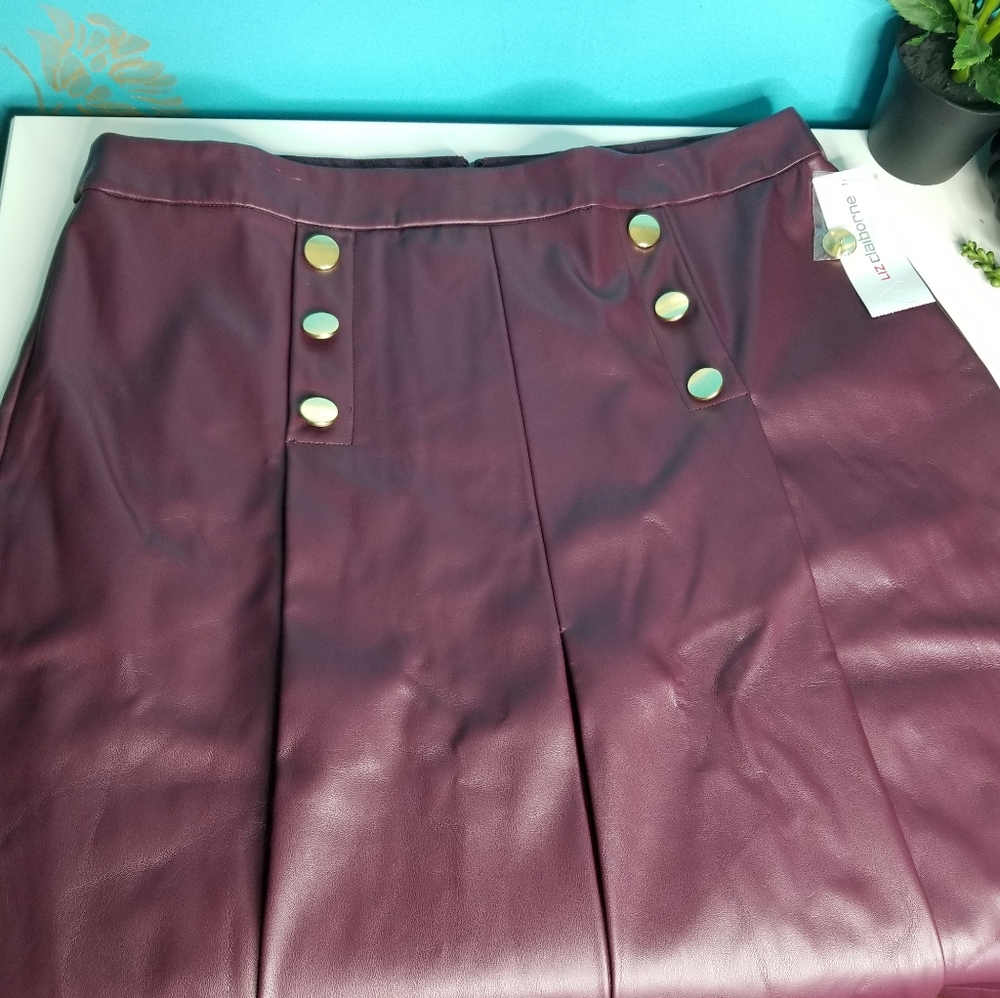 Liz Claiborne Faux Leather Skirt Wine Tasting Burgandy - Picture 5 of 10